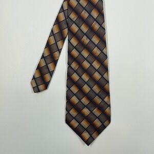 Z Inc Brown Geometric Plaid Silk Necktie Mens One Size